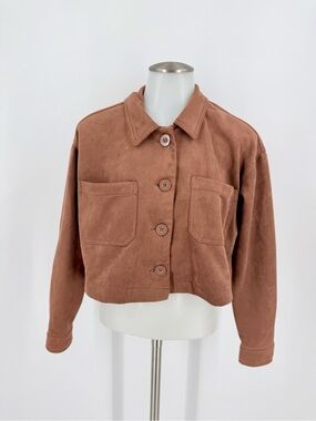 Stoosh Cropped Jean-Style Jacket in Warm Taupe